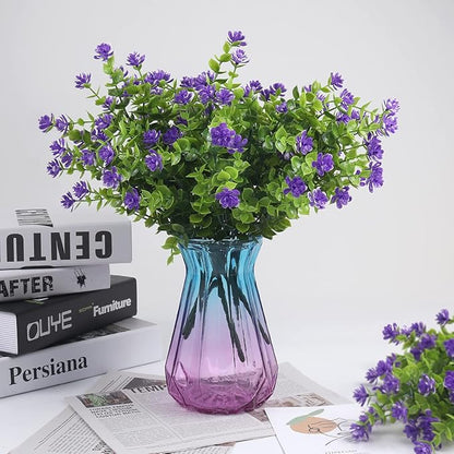 12 Bundles Artificial Flowers Faux Outdoor Plastic Plants UV Resistant Shrubs,Artificial Plants Outdoor Decorations for Patio Outdoor Fake Plants Spring Decorations for Home Front Porch Decor(Purple)