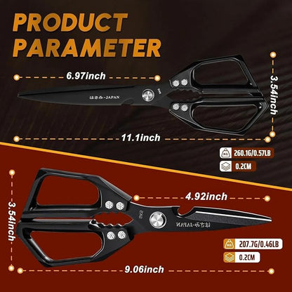 Huusk Kitchen Scissors Japanese Stainless Steel, 2 Pack Kitchen Shears Set | Multifunction Cooking Scissors for Meat, Fish, Chicken Bones, Turkey, Ergonomic Handles, Dishwasher Safe, Gifts for Women