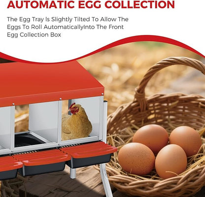 3-Compartment Metal Chicken Nesting Box with Stand – Heavy Duty Poultry Nest Box, Removable Tray & Waterproof Roof – Non-Slip Base, Easy Egg Collection & Wall Mountable – for Backyard, Farm Coop (Oran