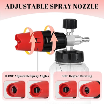 Sooprinse Short Pressure Washer Gun with Foam Cannon, Foam Cannon for Pressure Washer, 1/4 Inch Quick Connector, 5 Nozzle Tips with Car Wash Mitt, 1 Liter
