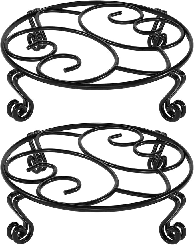 Yimobra 2 Pack Plant Stand for Flower Pot Heavy Duty Potted Holder Indoor Outdoor Metal Rustproof Iron Garden Container Round Supports Rack for Planter (11.8Inches, Black)