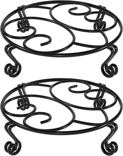 Yimobra 2 Pack Plant Stand for Flower Pot Heavy Duty Potted Holder Indoor Outdoor Metal Rustproof Iron Garden Container Round Supports Rack for Planter (11.8Inches, Black)