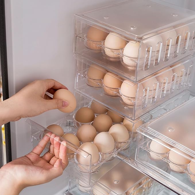 Ettori Egg Holder for Refrigerator Drawer Type Egg Container for Refrigerator BPA Free Fridge Organizer-12 Egg Storage,Stackable