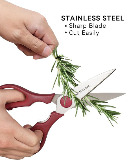 Kitchen Scissors for Food, HUNTER.DUAL Heavy Duty Come Apart Poultry Shears for Cooking, All Purpose for Cutting Chicken, Meat, Fish & Vegetables (Red, 8.35 Inch)