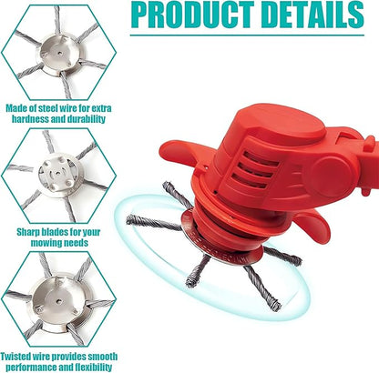 6 Inch Steel Wire Rotary Heavy Duty Weed Brush Cutter Wheel Grass String Trimmer Blades Head Universal Metal Wire Weed Eater Trimming Head Replacement Weed Wacker Weedeater Attachments (3 heads - 7in)