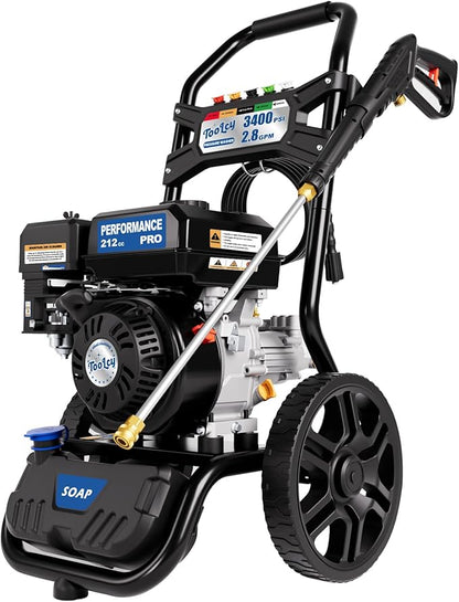 TOOLCY Gas Pressure Washer 3400PSI/2.8GPM Power Washer Upgraded Pump, 30ft Hose, Onboard Soap Tank, Spray Gun &5 Quick-Connect Nozzles for Driveway, Deck, Car Cleaning