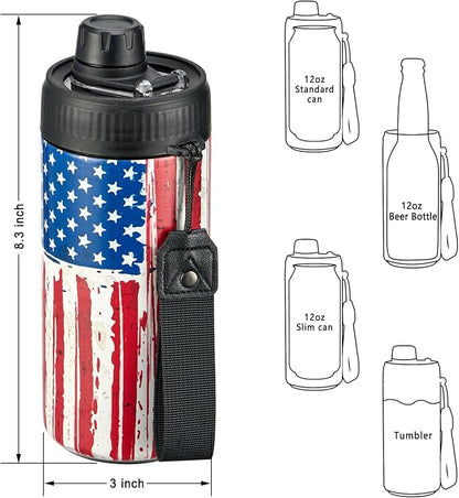 4 In 1 Beer Can Cooler Bottle Holder with Drinking Spout Lid for 12oz Regular, Slim Skinny Cans and Thermal Bottles,Sealed Insulated Double Wall Vacuum Stainless Steel Can Keeps Your Drinks Cold