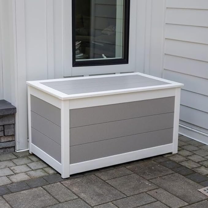 DutchCrafters Poly Waterproof Outdoor Deck Box 200-Gallon Large Deck Box Weatherproof Storage for Pool Decor, Porch Packages, Pool Towel Holder, Holds Up To 10 Cushions - Amish Made in USA (Dark Gray)