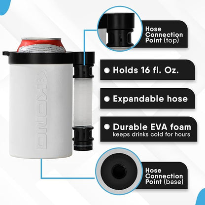 The Kong 2.0 - A Portable Can or Bottle Cooler/Cup With A Detachable, Expandable, Hose To Funnel Your Drink (White)