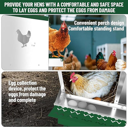 TrailBlaze Metal Chicken Nesting Boxes, Chicken Egg Laying Box with 6 Compartments, Large Vented Holes Chicken Coop with Rollout Egg Collection, Wall Mount Coops for Chickens, Hens (Green)
