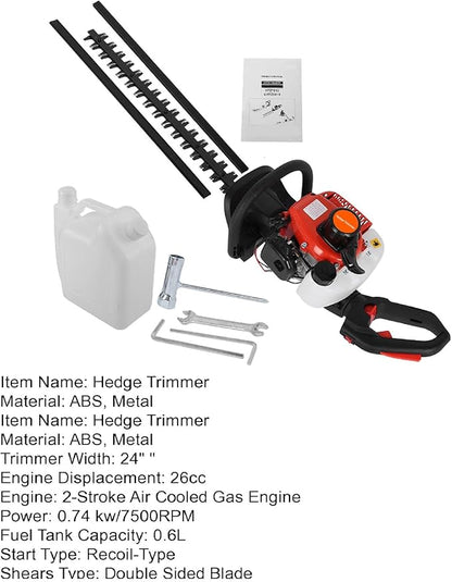 Hedge Trimmer Gas Powered 2 Cycle,26cc Hedge Trimmer,24-Inch Dual Sided Hedge Trimmer with Rotating Handle,Gasoline Hedge Trimmer Gardener Professional Landscaper Home User