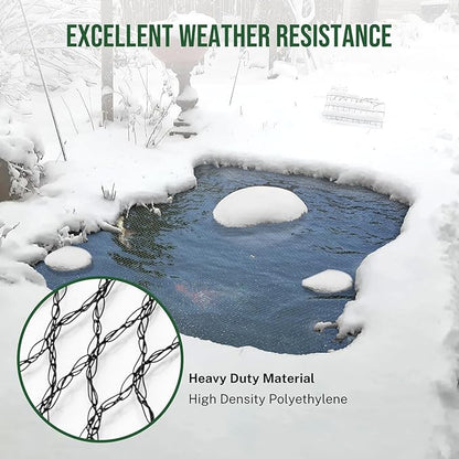Pond Netting Cover for Leaves, 28 x 30 Koi Pond Net Cover, Durable & Sturdy Pond Netting for Koi Ponds, Protect Koi Fish Against Herons, Raccoons, Cats & Predators, 14pcs Stakes Included