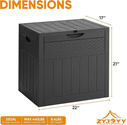 33 Gallon Resin Deck Box, Weatherproof Outdoor Storage Box for Patio, Garden, Pool, and Yard, Lockable Waterproof Bin for Tools, Cushions, and Accessories, Black