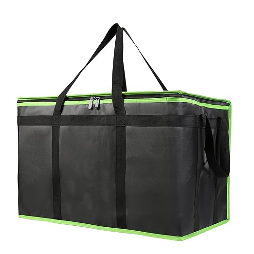 Bodaon Insulated Food Delivery Bag, XXX-Large Insulated Pizza Delivery Bags, Black with Green Edge, 1-Pack | Pizza Delivery Bags for Hot and Cold Food, Commercial, Large Capacity, Catering Cooler Bag for Rideshare, Warmers for Parties