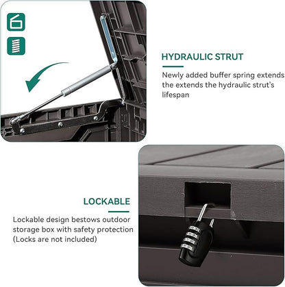 YITAHOME 100 Gallon Resin Deck Box, Weather Resistant Outdoor Storage Box, Lockable Indoor Outdoor Storage for Supplies and Essentials, Dark Brown