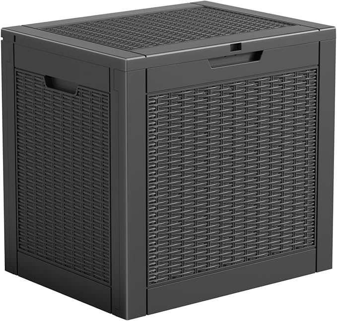 Vixzen 31 Gallon Resin Deck Box - Lockable Outdoor Storage for Patio Cushions, Garden Tools, Pool Supplies，Black