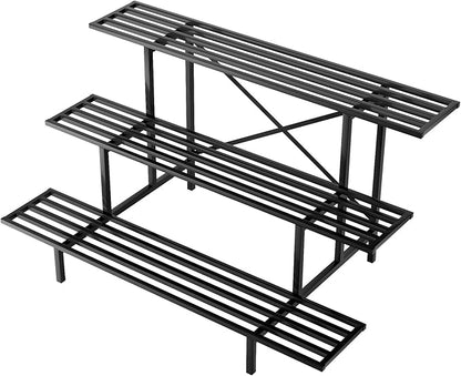 Zhongma 3 Tier Sturdy Metal Plant Stand, L45.67 x W26 x H23.6 inch, Heavy Duty Plant Holder for Home Indoor and Outdoor, 660 LBS Capacity & Heavy Duty Construction