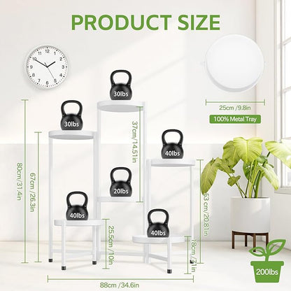 iDavosic.ly 6 Tier Large Plant Stand Indoor with 10 Inch Wide Tray, Tiered Corner Metal Outdoor Flower Display Holder Shelf, Folding Tall Rack for Patio Porch Living Room, White