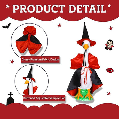 Lawn Goose Outfit – Glossy Cape & Adjustable Hat for 23″ Goose Statue – Halloween & Vampire & USA Flag Costume