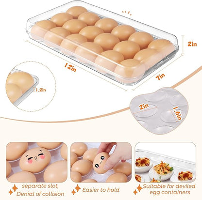 Egg holder for fridge - deviled egg containers with lid, Clear Stackable Plastic Egg Holder, Space-Saving 18 Egg refrigerator Organizer (Clear, Pack of 01)