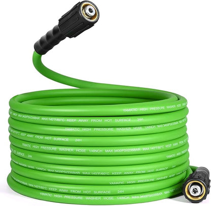 YAMATIC Flexible Pressure Washer Hose 50FT, 3400 PSI 1/4'' Power Washer Hose Replacement for Gas&Electric Washer, Kink Resistant Extension Leak-Free M22 Fittings, Green
