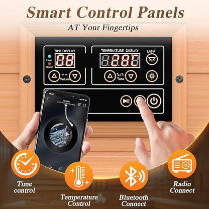 Upgraded 1 Person Sauna Infrared Sauna with Backrest, Hemlock Dry Sauna Indoor Wood Sauna for Home, 1062W 110V Red Light Far Infrared Sauna Low EMF with Integrated Speakers, Reading Lamp (Red)
