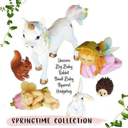 WILD PIXY Baby Miniature Fairy Garden Set – Springtime Fairy Accessories Kit with Gorgeous Fairies and Animals, Indoor/Outdoor Figurines in Designer Gift Box, Perfect for Garden Decor