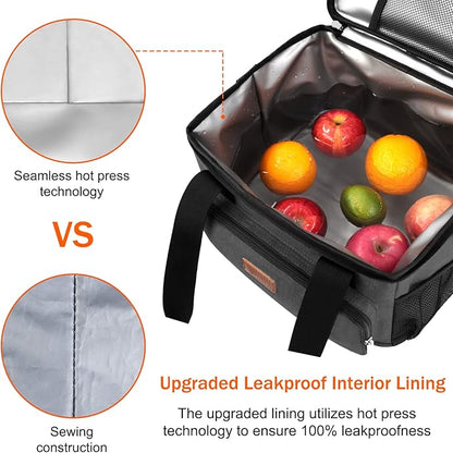 Lunch Bags for Women/Men, Insulated Lunch Bag for Work Office Picnic - Large Lunch Cooler Bag Leakproof Lunch Box with Adjustable Shoulder Strap for Adults - Charcoal(15L)