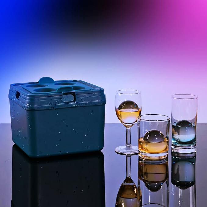 Clear Ice Ball Maker Tray - 2 Inch Ice Cube Maker Mold,4 Cavity Large Clear Ice Ball Silicone Tray, Crystal Clear Ice Sphere Maker Mold for Whiskey and Cocktail