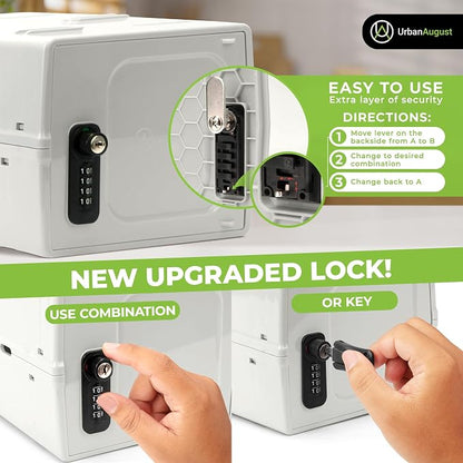 Dual Combination & Keyed Lockbox - Lockable Box for Everyday Use - Multi-Purpose lock for Home & Office Safety - Made of Industrial-Grade Plastic - One Size (Cream)