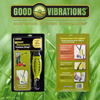 Good Vibrations Zero Gravity - Universal Weight Absorbing String Trimmer Strap with Bungee PRO-X System & Deluxe Comfort Shoulder Pad - Reliefs Body Tensions & Stabilizes Trimmer for Maximum Control