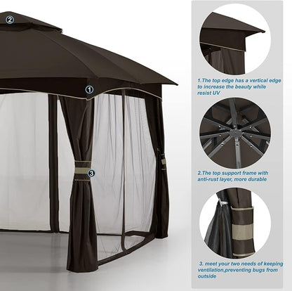 MASTERCANOPY Outdoor Patio Gazebo for Garden with Upgrade Steel Frame and Netting Walls (10x10,Brown)