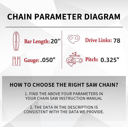 E & S 3 Pack 20 Inch Chainsaw Chain .325" Pitch .050" Gauge 78 Drive Links Semi-Chisel Chain Saw Chains for Husqvarna, Poulan, Craftsman, Greenworks and More Chainsaw Brands