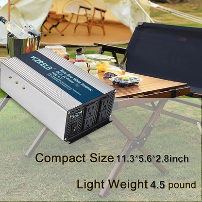 WZRELB 2000W Pure Sine Wave Inverter 48V DC to 110V 120V AC, Car Power Inverter with 4 AC Outlets, LED Display,Off-Grid Portable Power Converter for Home, RV, Truck, Camping