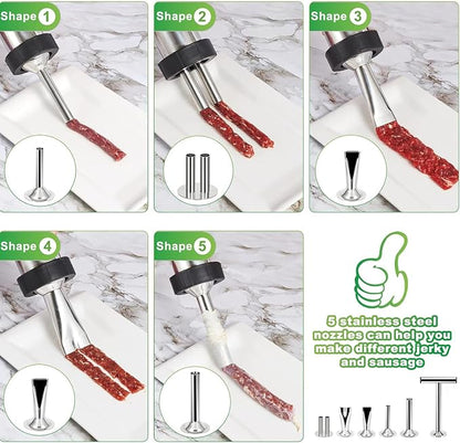 2.5LB Jerky Gun Kits, Stainless Steel Jerky Maker, Beef Stick Gun | Meat Injector For Beef Jerky Venison Snack Sticks Sausage Stuffer Jerky Shooter Cannon For Smoker Dehydrator Keto Hunter