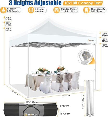 HOTEEL 10x10 Pop up Canopy Tent for Parties, Heavy Duty Easy Setup Tent with 4 Sidewalls, Outdoor Commercial Instant Gazebo for Wedding Event, with Portable Bag, White(Hexagonal Frame)