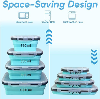 Guyuyii 4 Pack Space-Saving Collapsible Food Storage Containers with Lids | 12/17/27/40 oz Food-Grade Silicone Set for RV, Camping, Meal Prep, Small Kitchens - Microwave/Freezer/Dishwasher Safe