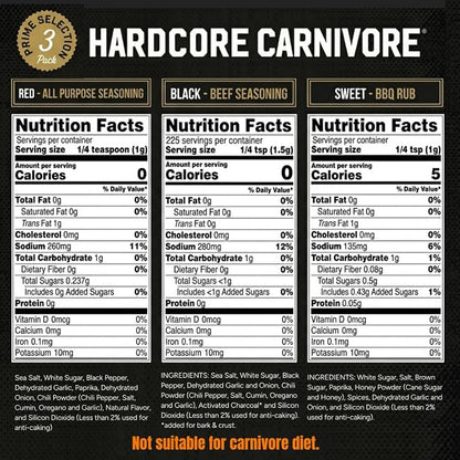 Hardcore Carnivore Texas BBQ Rub Gift Set, Best Sellers Collection, 3 Pack | Includes Black, Red and Sweet BBQ rubs. Gluten free with no MSG or artificial colors for grilling, smoking & cookouts.