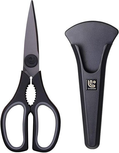 Kitchen Scissors All Purpose Kitchen Shears with Magnetic Holder, Soft Grip Handle Cooking Scissors Dishwasher Safe with Come Apart Blade Heavy Duty Scissors for Meat, Vegetable, Herb, Black