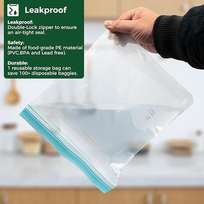 SPLF 12 Pack Reusable 2 Gallon Freezer Bags Dishwasher Safe | Extra Large Reusable Freezer Bags 2 Gallon, Leakproof BPA Free Food Storage Bags for Marinate Meat, Veggies, Bread, Travel