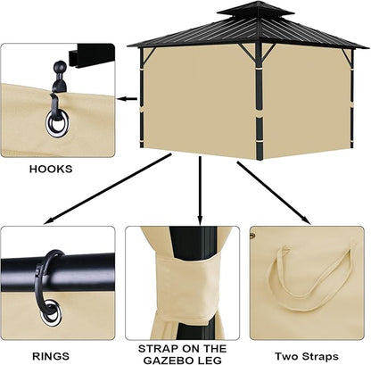 Gazebo Universal Replacement Privacy Curtain, 10'X10' Gazebo Curtains Outdoor Waterproof, 4-Panels Sidewall with Zipper for Patio, Garden and Backyard (Only Curtains, 10'X10', Khaki)