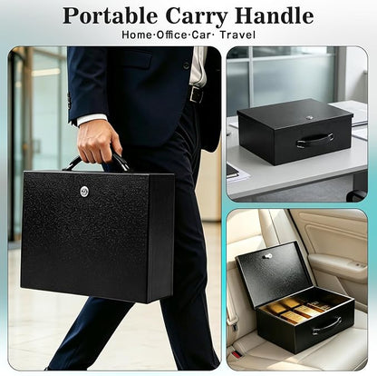 xydled Fireproof Document Box with Key Lock, Fire Safe Box, Black | Fire and water resistant lock box for documents, passports, cash and valuables, keeping secure at home, 13.2 x 11 x 5.1 Inch