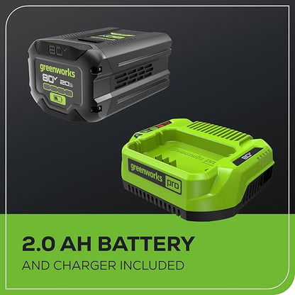 Greenworks 80V 16" Carbon Fiber Brushless Cordless String Trimmer - 2-Mile Fence Line & Driveway Edging Pro, 2.0Ah Battery/Charger Included, 23% Lighter vs Gas Trimmers