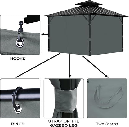 Gazebo Universal Replacement Privacy Curtain, 12'X14' Gazebo Curtains Outdoor Waterproof, 4-Panels Sidewall with Zipper for Patio, Garden and Backyard (Only Curtains, 12'X14', Gray)
