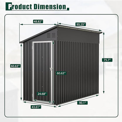 8x4 FT Outdoor Storage Shed, Metal Shed with Lockable Door, Sloping Roof, All-Weather Lean to Resin Shed for Garden, Backyard, Patio, Lawn (Black)