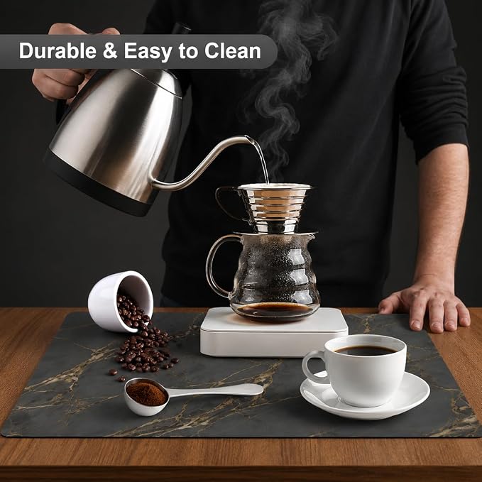 ZLR Large Coffee Bar Mat for Coffee Station, 16"x24" XL, Marble Gray | Oversized Counter Protector, Absorbent Dish Drying Mat, Fits Espresso, Grinder, Frother & Cup Display, Hides Stains