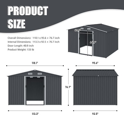 8x10 FT Outdoor Tool Shed, Metal Garden Shed with Sloped Roof, Corrosion-Resistant, UV-Protected Steel Storage for Backyard, Lawn, Garden Tools, Easy Assembly