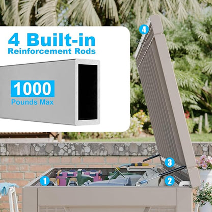 Vixzen 320 Gallon Resin Deck Box, Lockable Outdoor Storage Box for Patio Cushions Storage Furniture,Garden Tools, Pool Supplies, Weatherproof and UV Resistant- Grey