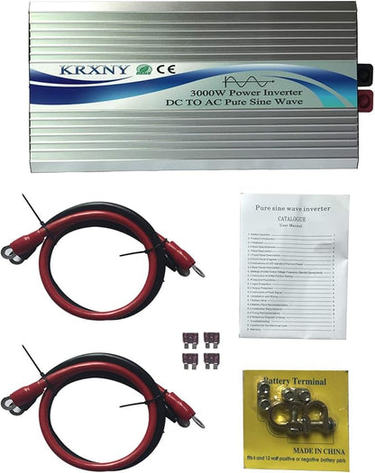 3000W Off Grid Pure Sine Wave Power Inverter 24V DC to 110V 120V AC with LCD Display for RV Camping Truck Home Solar