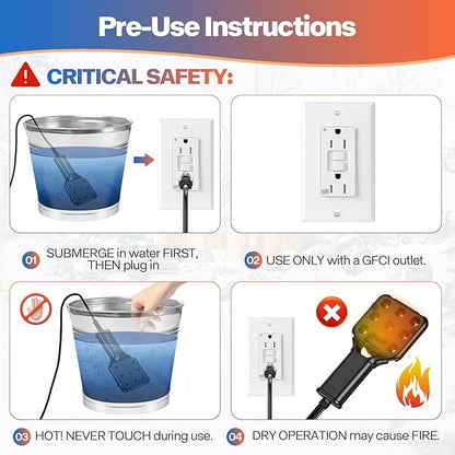 1000W Pond De-icer for Stock Tanks, Auto On/Off 35°F-77°F, 9ft UL Cord, IPX8, Cast Aluminum Utility Heater